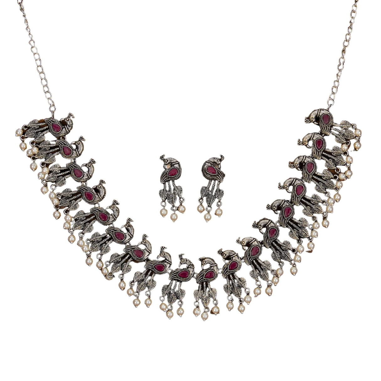 Peacock Oxidized Jewelry Set Boho Tribal Jewelry Traditional Adjustable Bollywood Necklace Earrings Set Indian Long Necklace Bohemian Jewelry Afghani Tribal Tassel - LoveNspire