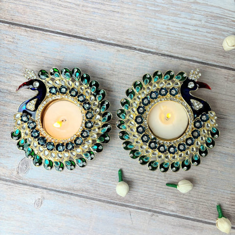 Peacock Tealight Candle Holder Festival of Light Decorative T-light Holder for Diwali Christmas Hanukkah Thanksgiving Gift Moti Candle Holder for Centerpiece Dining Table Home Decor - LoveNspire