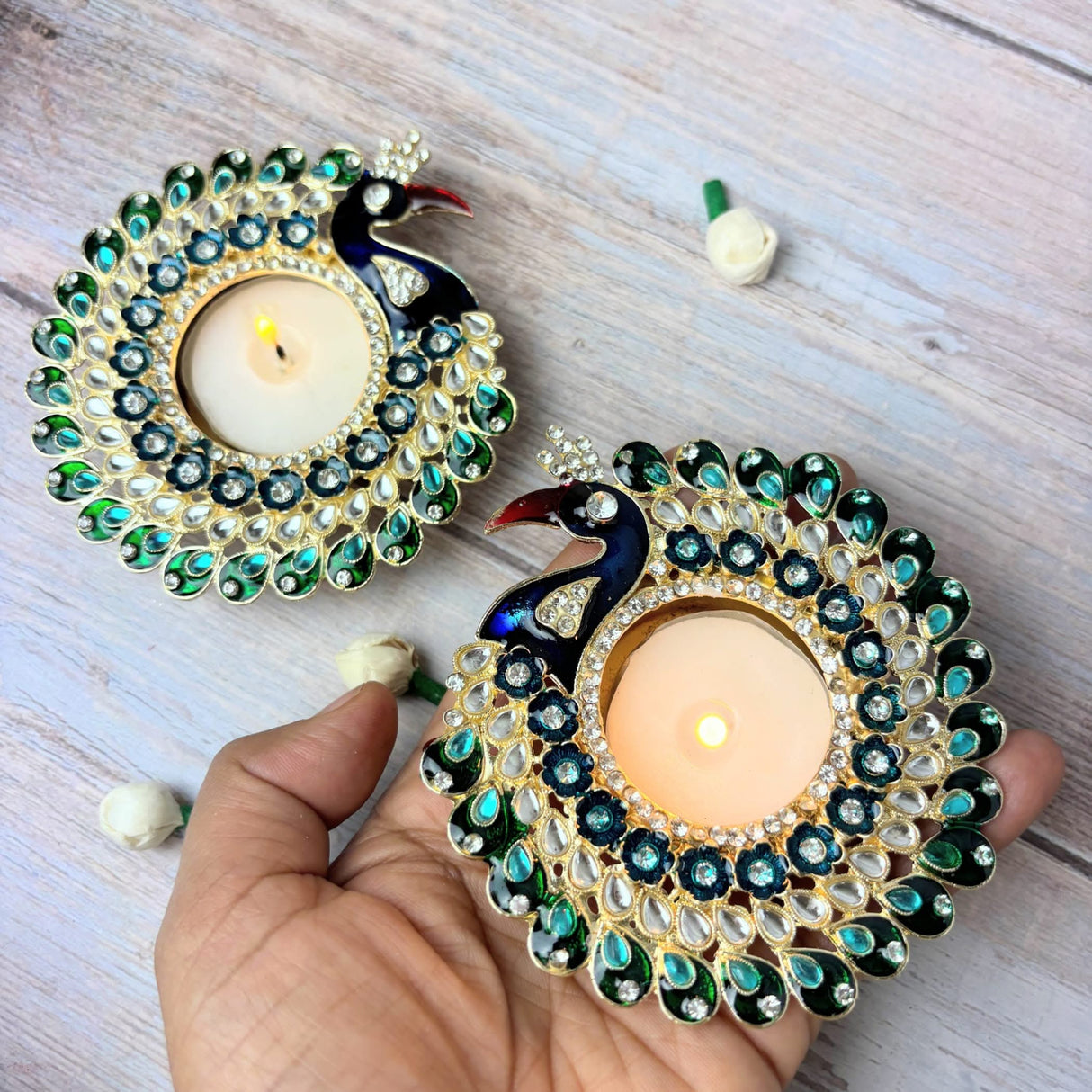 Peacock Tealight Candle Holder Festival of Light Decorative T-light Holder for Diwali Christmas Hanukkah Thanksgiving Gift Moti Candle Holder for Centerpiece Dining Table Home Decor - LoveNspire