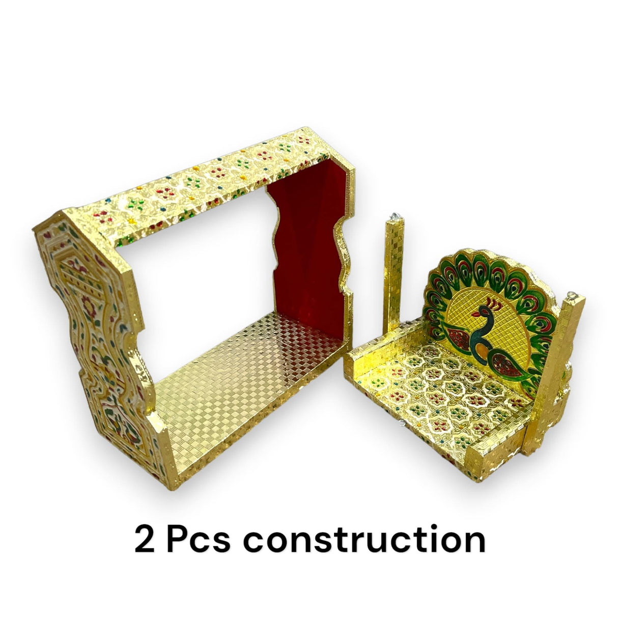 Wooden Meenakari Jhula Singhasan Indian Traditional Laddu Gopal Swing Palna with Peacock Design for Pooja Mandir Kanha Ji Krishna Aasan - Janamashtami Favor Housewarming Gift - LoveNspire