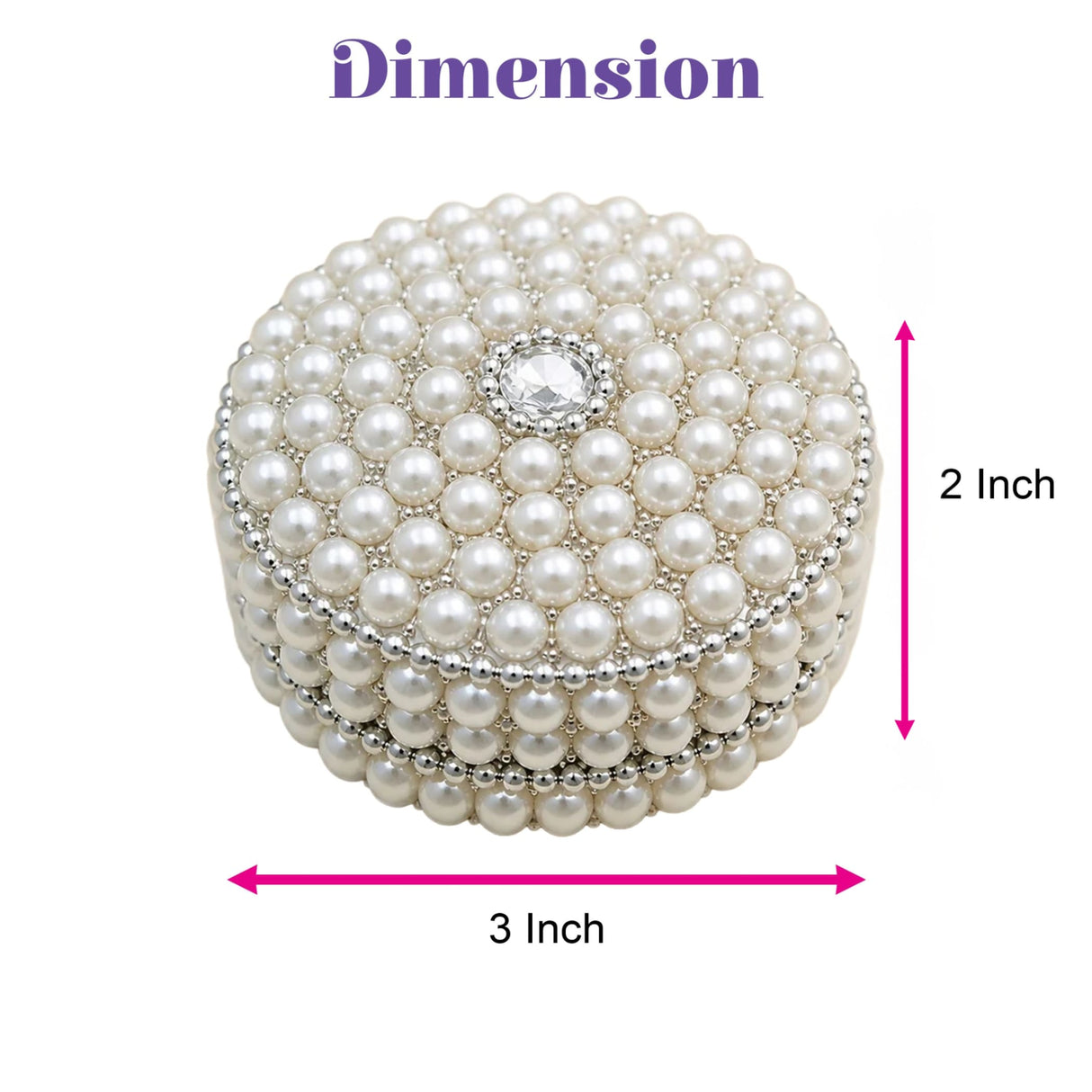 Pearl jewelry box adorned with silver-toned center gem and layered beads for travel and special occasions