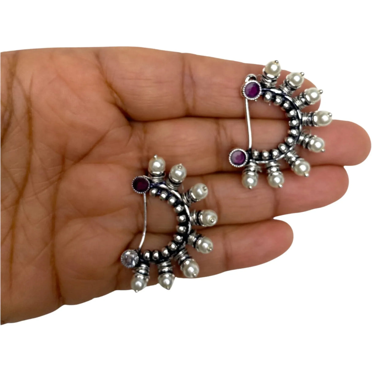 Indian Marathi Nath for Women Pearl Marathi Oxidized Nose Ring Bollywood Style Indian Jewelry Nose Ring Clip-on Marathi Bridal Nathani Faux Pearl Non-piercing Jewelry for Women Gift for Her - LoveNspire