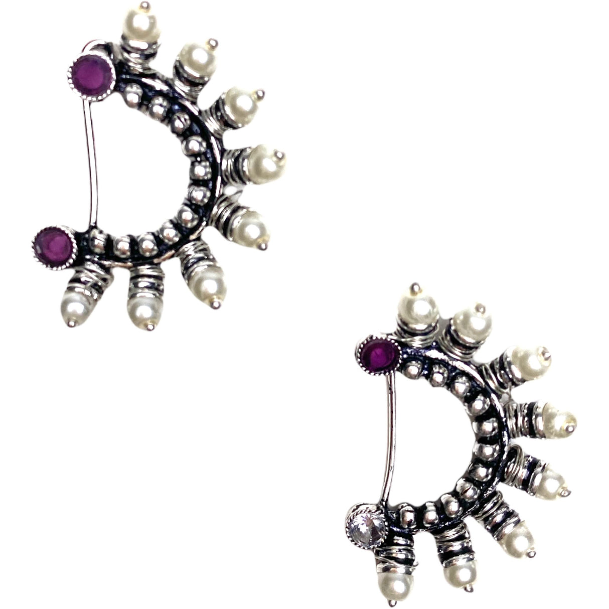 Indian Marathi Nath for Women Pearl Marathi Oxidized Nose Ring Bollywood Style Indian Jewelry Nose Ring Clip-on Marathi Bridal Nathani Faux Pearl Non-piercing Jewelry for Women Gift for Her - LoveNspire