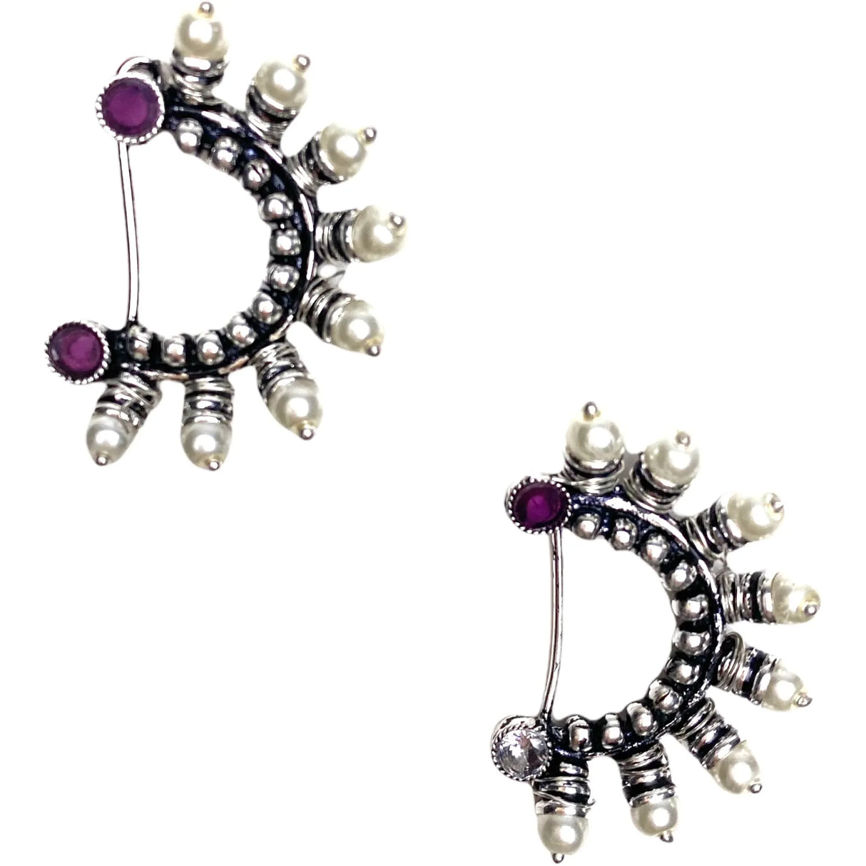 Indian Marathi Nath for Women Pearl Marathi Oxidized Nose Ring Bollywood Style Indian Jewelry Nose Ring Clip-on Marathi Bridal Nathani Faux Pearl Non-piercing Jewelry for Women Gift for Her - LoveNspire