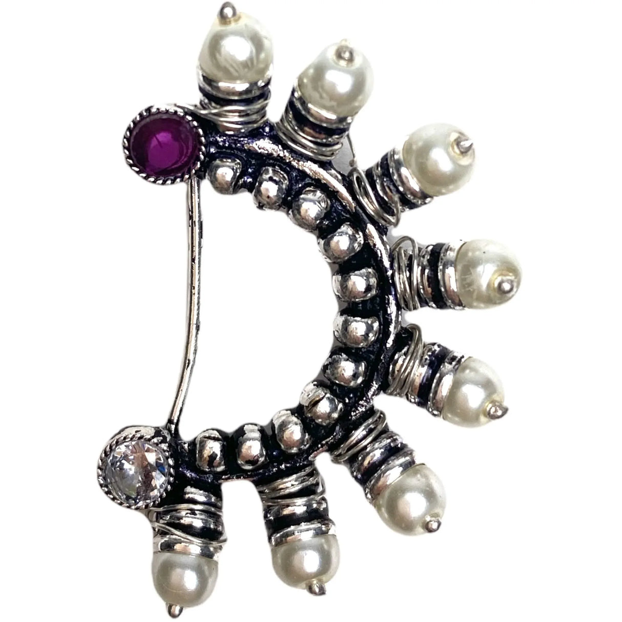 Indian Marathi Nath for Women Pearl Marathi Oxidized Nose Ring Bollywood Style Indian Jewelry Nose Ring Clip-on Marathi Bridal Nathani Faux Pearl Non-piercing Jewelry for Women Gift for Her - LoveNspire