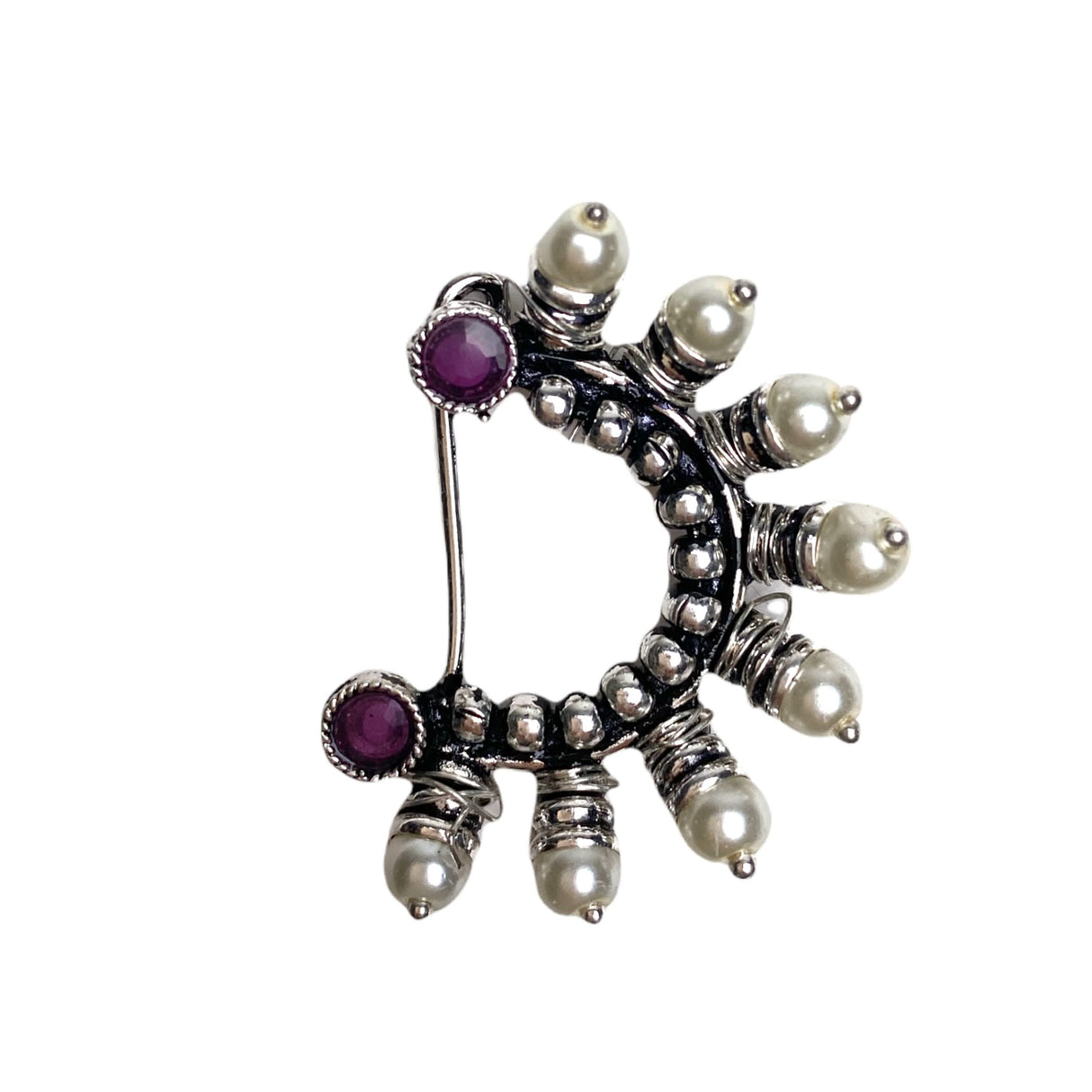 Indian Marathi Nath for Women Pearl Marathi Oxidized Nose Ring Bollywood Style Indian Jewelry Nose Ring Clip-on Marathi Bridal Nathani Faux Pearl Non-piercing Jewelry for Women Gift for Her - LoveNspire