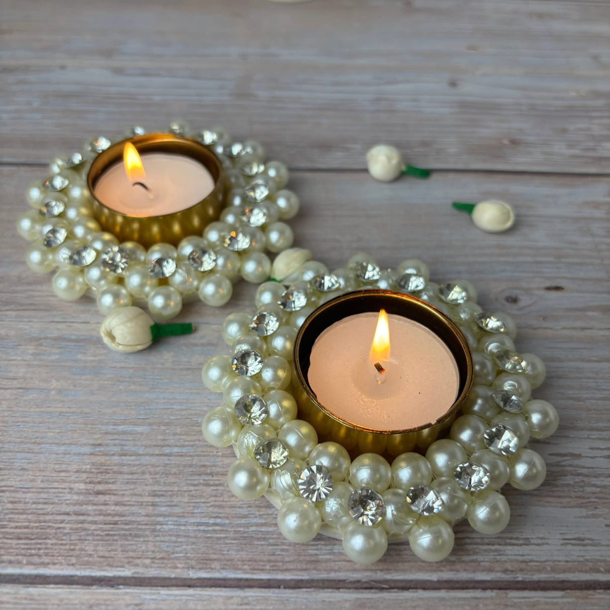 Pearl Tealight Candle Holder Festival of Light Decorative T-light Holder for Diwali Thanksgiving Hanukkah Christmas Gift Moti Candle Holder for Centerpiece Dining Table Home Decor - LoveNspire
