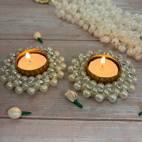 Pearl Tealight Candle Holder Festival of Light Decorative T-light Holder for Diwali Thanksgiving Hanukkah Christmas Gift Moti Candle Holder for Centerpiece Dining Table Home Decor - LoveNspire