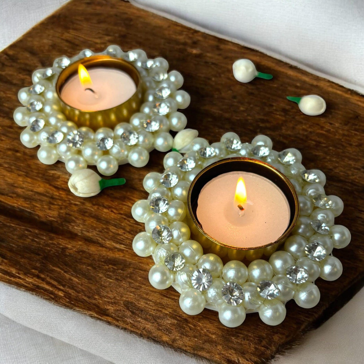 Pearl T-light Holder, Tealight Candle Holder Festival of Light Decorative for Diwali Christmas Thanksgiving Housewarming Gift Moti Candle Stand for Centerpiece Dining Table Home Decor - LoveNspire