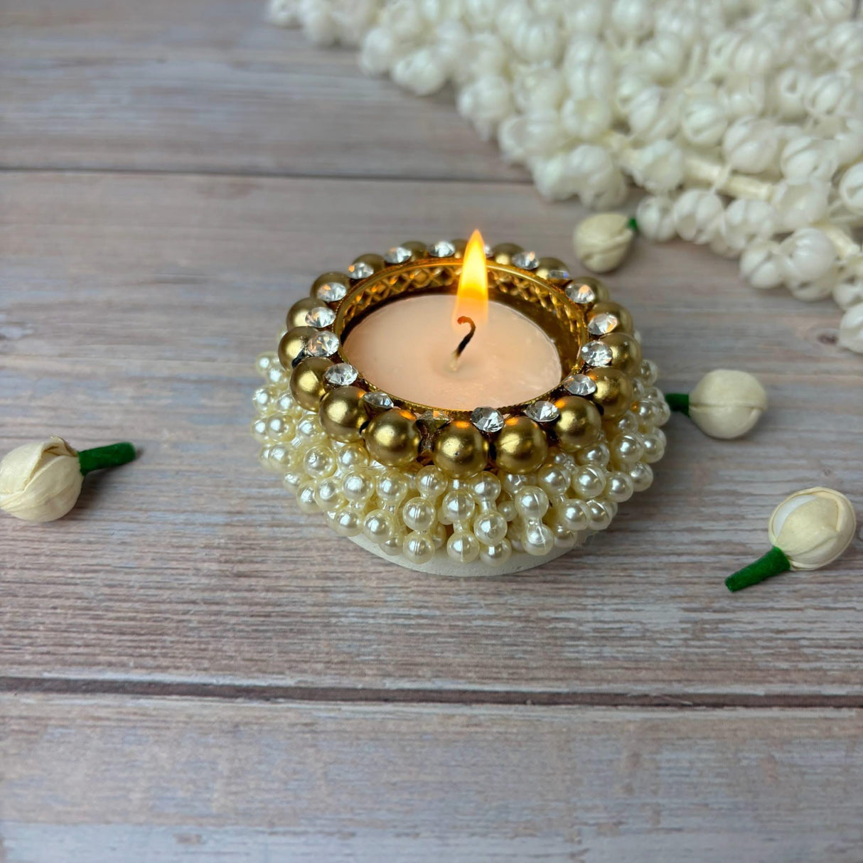 Pearl Tealight Candle Holder Festival of Light Decorative T-light Holder for Diwali Navratri Christmas Thanksgiving Housewarming Gift Candle Stand for Centerpiece Dining Table Home Decor - LoveNspire
