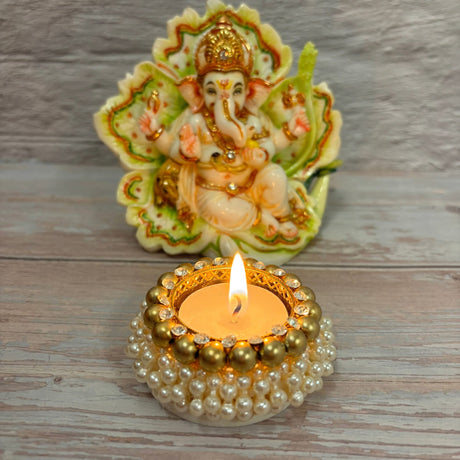 Pearl Tealight Candle Holder Festival of Light Decorative T-light Holder for Diwali Navratri Christmas Thanksgiving Housewarming Gift Candle Stand for Centerpiece Dining Table Home Decor - LoveNspire