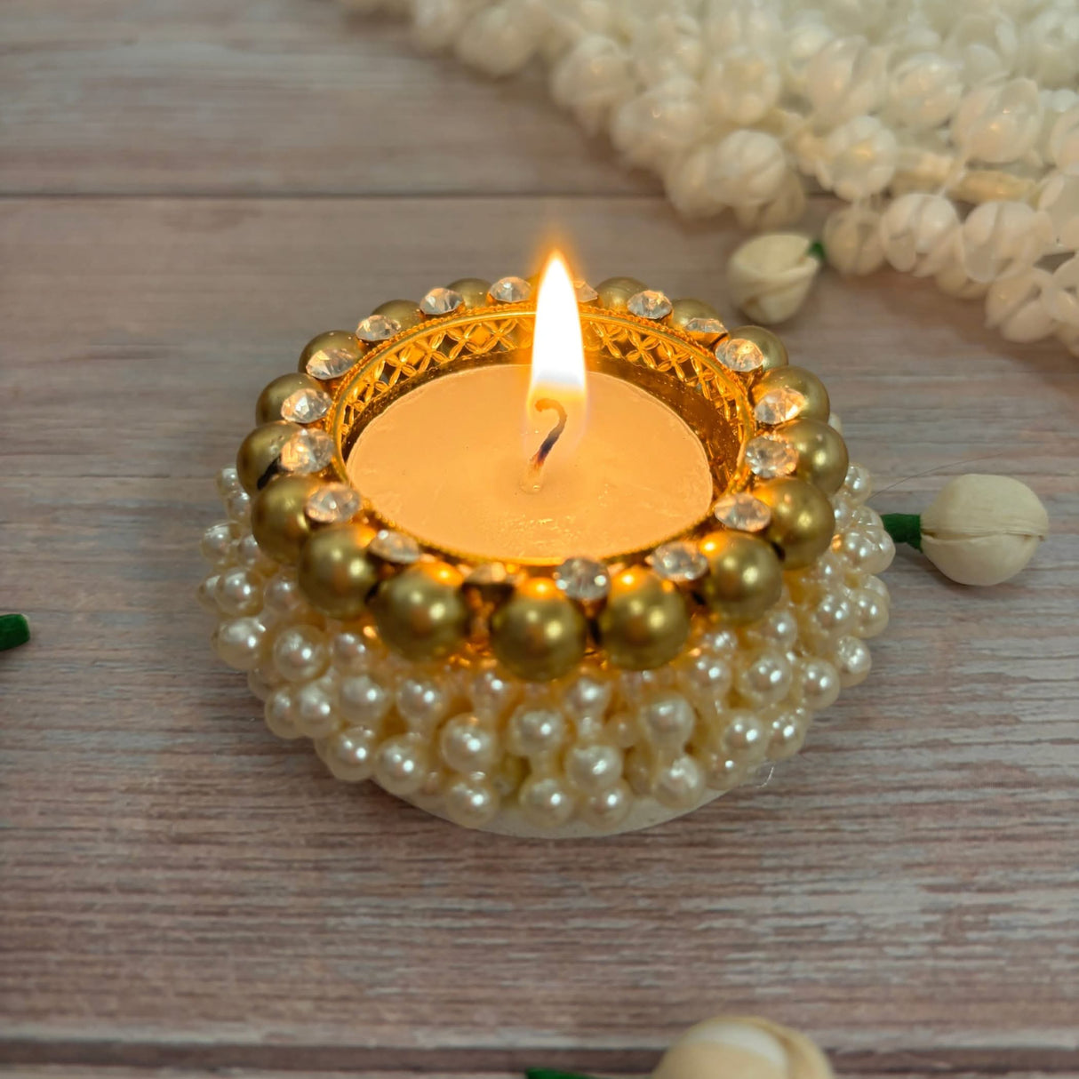 Pearl Tealight Candle Holder Festival of Light Decorative T-light Holder for Diwali Navratri Christmas Thanksgiving Housewarming Gift Candle Stand for Centerpiece Dining Table Home Decor - LoveNspire
