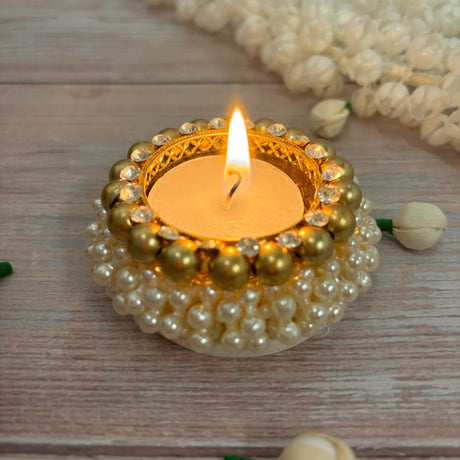 Pearl Tealight Candle Holder Festival of Light Decorative T-light Holder for Diwali Navratri Christmas Thanksgiving Housewarming Gift Candle Stand for Centerpiece Dining Table Home Decor - LoveNspire