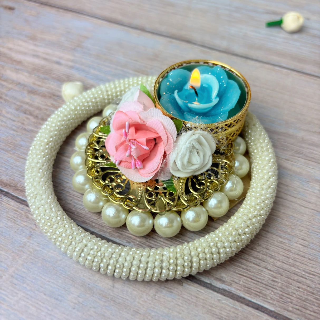 Rose Pearl Tealight Candle Holders – Rangoli Indian Diya T-light Stand for Centerpiece, Dining Table, Home & Temple Decor – Diwali, Christmas, Thanksgiving & Housewarming Gift - LoveNspire