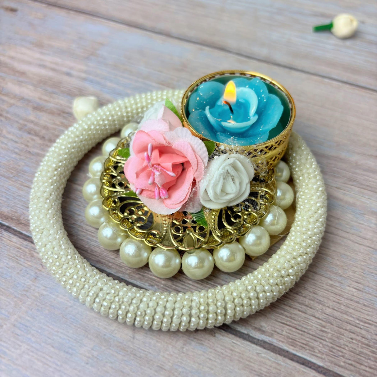 Rose Pearl Tealight Candle Holders – Rangoli Indian Diya T-light Stand for Centerpiece, Dining Table, Home & Temple Decor – Diwali, Christmas, Thanksgiving & Housewarming Gift - LoveNspire