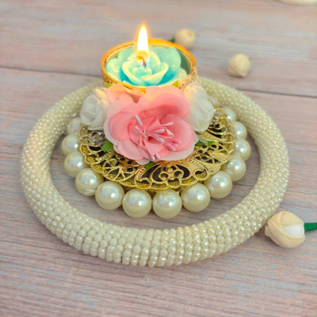 Rose Pearl Tealight Candle Holders – Rangoli Indian Diya T-light Stand for Centerpiece, Dining Table, Home & Temple Decor – Diwali, Christmas, Thanksgiving & Housewarming Gift - LoveNspire