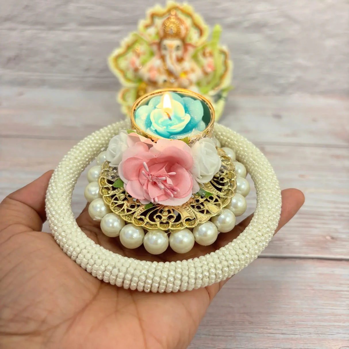 Rose Pearl Tealight Candle Holders – Rangoli Indian Diya T-light Stand for Centerpiece, Dining Table, Home & Temple Decor – Diwali, Christmas, Thanksgiving & Housewarming Gift - LoveNspire