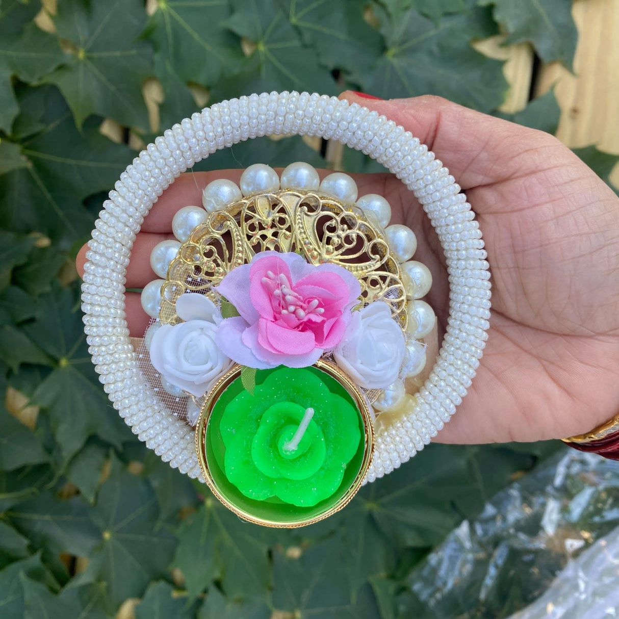 Rose Pearl Tealight Candle Holders – Rangoli Indian Diya T-light Stand for Centerpiece, Dining Table, Home & Temple Decor – Diwali, Christmas, Thanksgiving & Housewarming Gift - LoveNspire