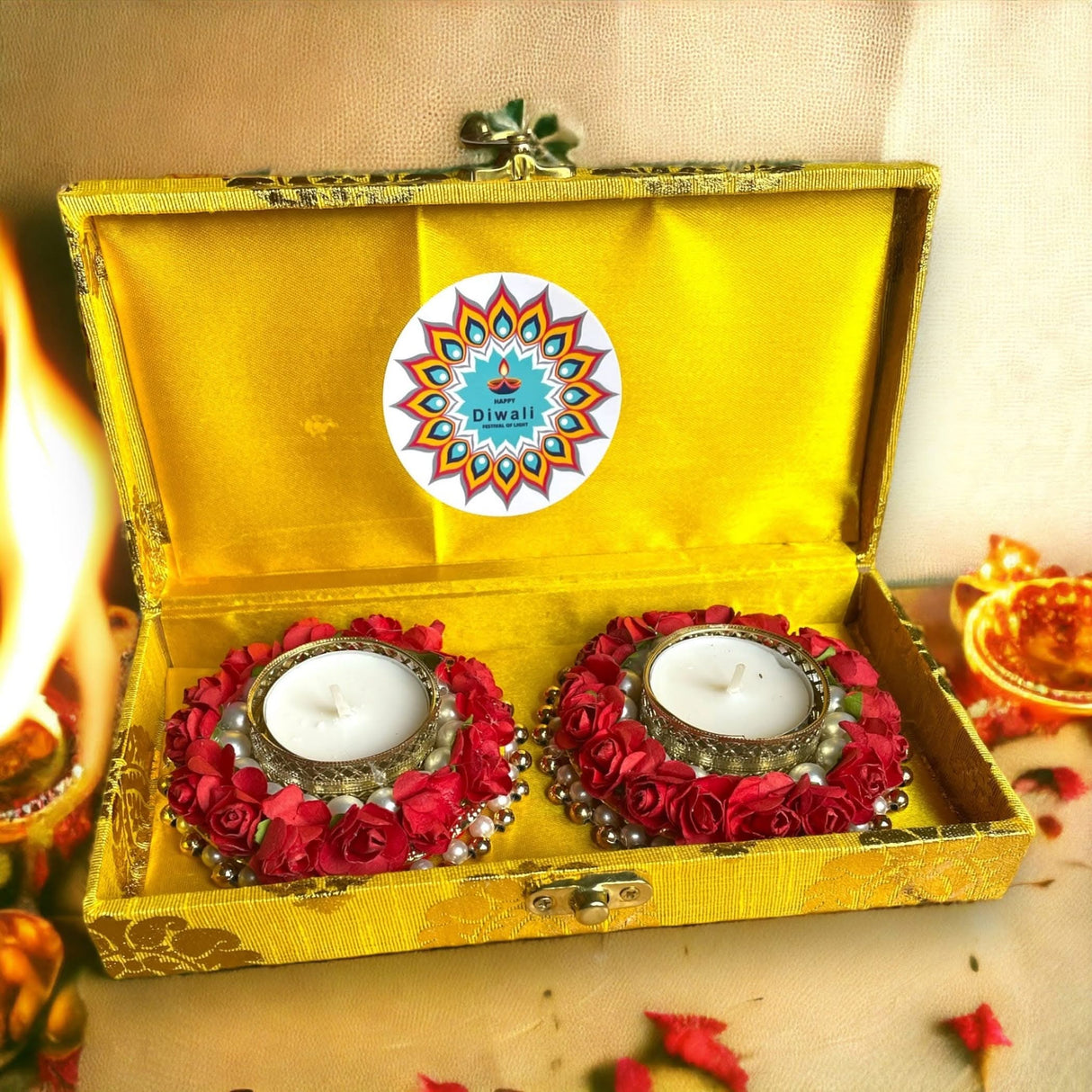 Personalized Candle Holder Diwali Gifts Boxes Indian Festival Handmade Home Decoration Housewarming Mandir Pujan Pooja Return Gifts Items Office Decor Gift Hamper Basket - Corporate Gift - LoveNspire