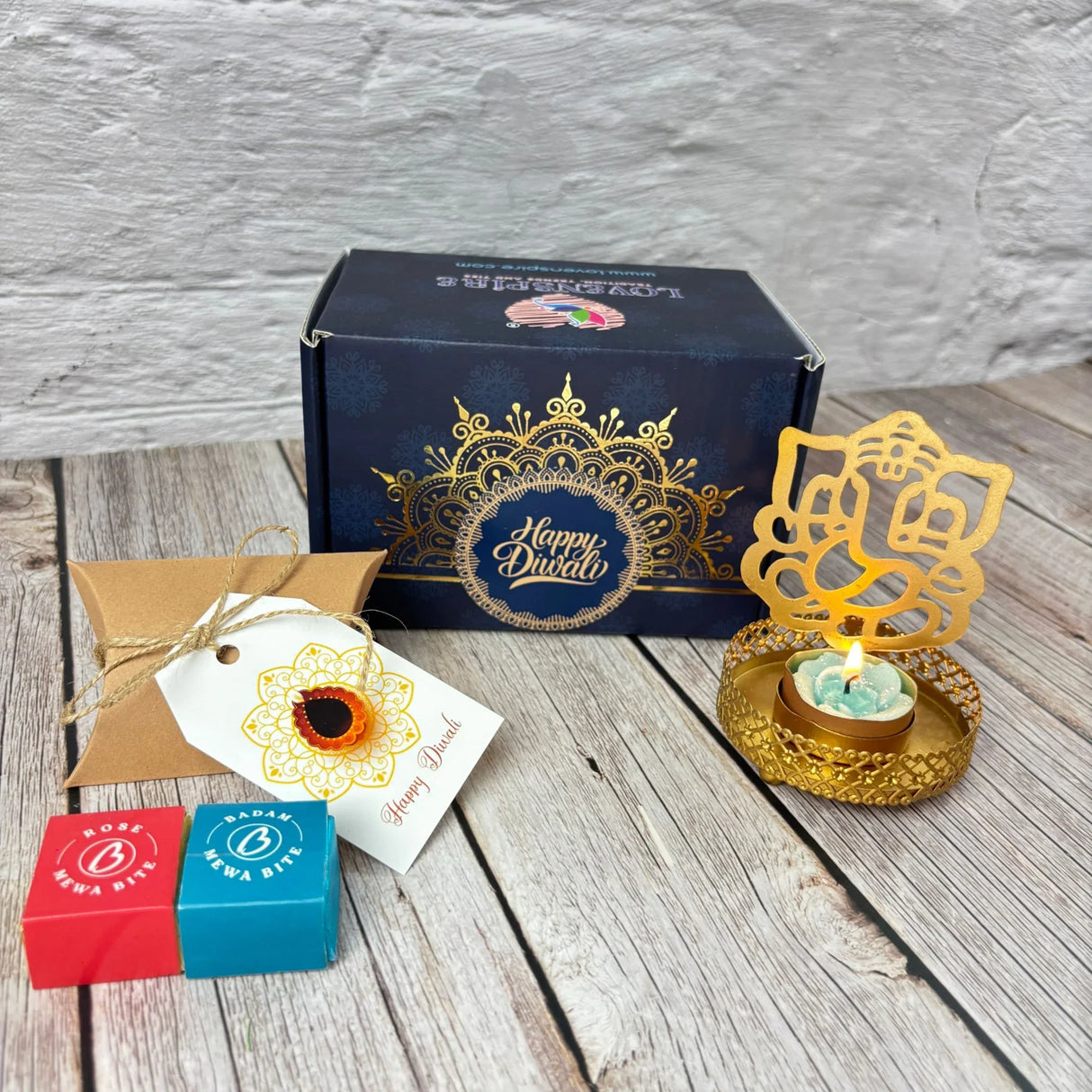 Personalized Diwali Gifts Hamper Indian Festival Basket Diwali Gift Boxes Ganesha Candle Holder, Sweets Dry Fruits for Employees Home Office Friends Family Relatives Return Gift Items - LoveNspire