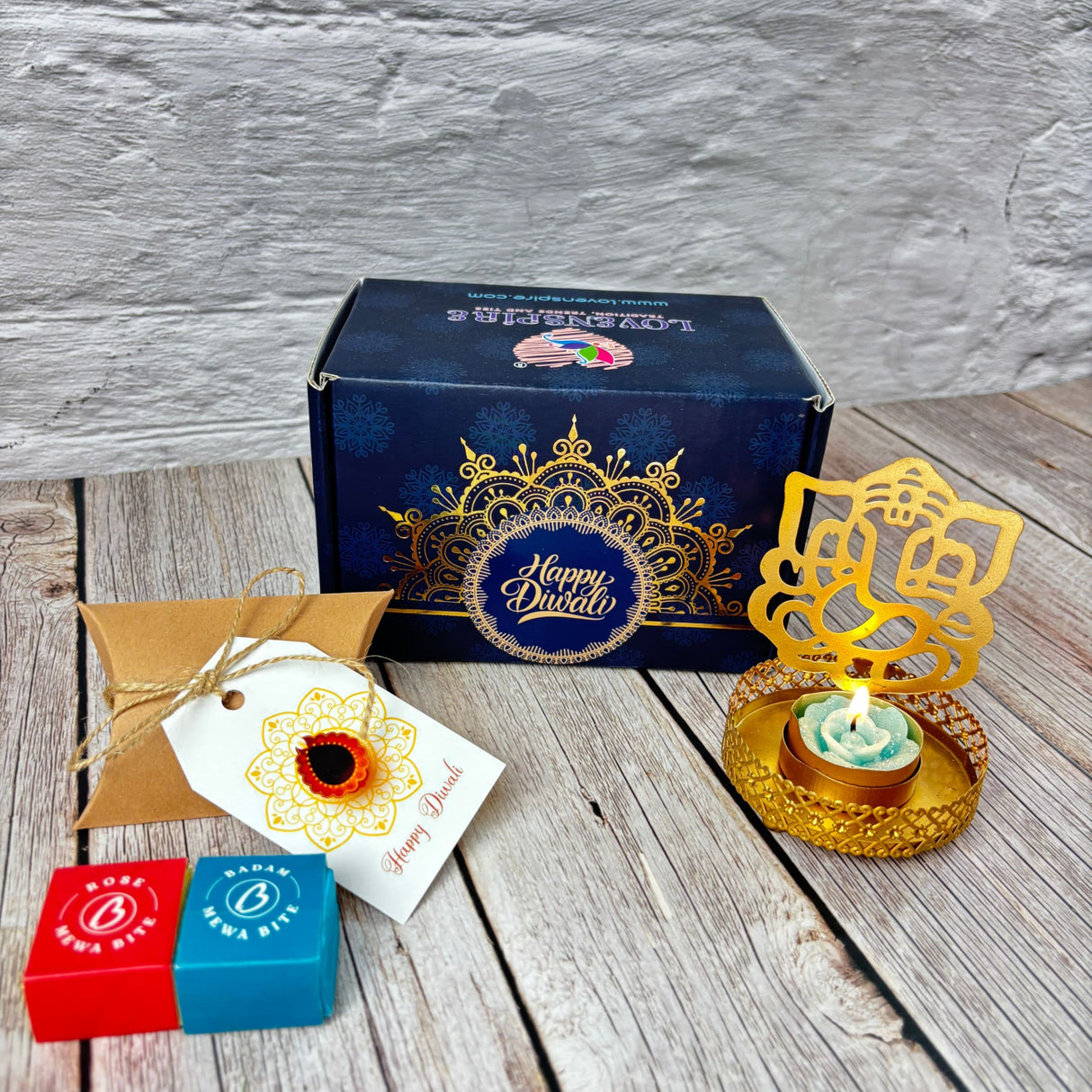 Personalized Diwali Gifts Hamper Indian Festival Basket Diwali Gift Boxes Ganesha Candle Holder, Sweets Dry Fruits for Employees Home Office Friends Family Relatives Return Gift Items - LoveNspire