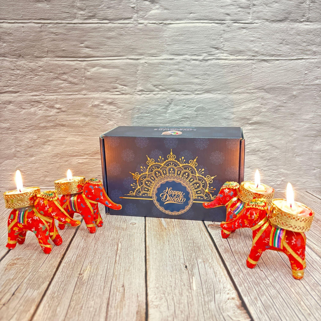 Personalized Diwali Gifts Hamper Set of 4 Elephant Tealight Candle Holder Diwali Custom Gifts Boxes Indian Festival Deepawali Hamper for Employees Home Office Friends Family - Return Gift - LoveNspire