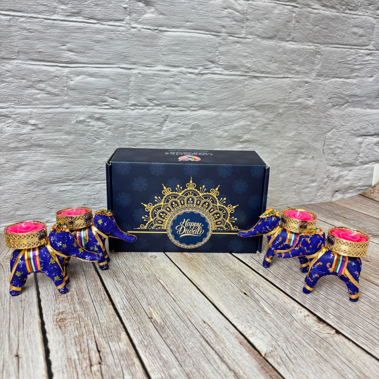 Personalized Diwali Gifts Hamper Set of 4 Elephant Tealight Candle Holder Diwali Custom Gifts Boxes Indian Festival Deepawali Hamper for Employees Home Office Friends Family - Return Gift - LoveNspire