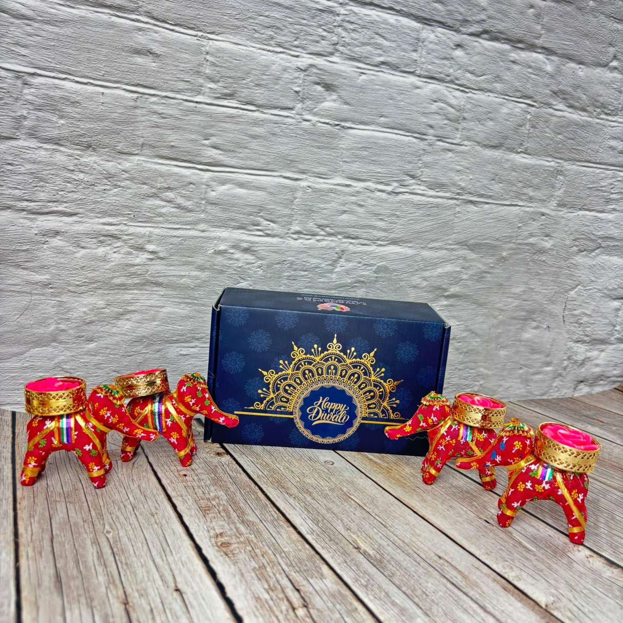 Personalized Diwali Gifts Hamper Set of 4 Elephant Tealight Candle Holder Diwali Custom Gifts Boxes Indian Festival Deepawali Hamper for Employees Home Office Friends Family - Return Gift - LoveNspire