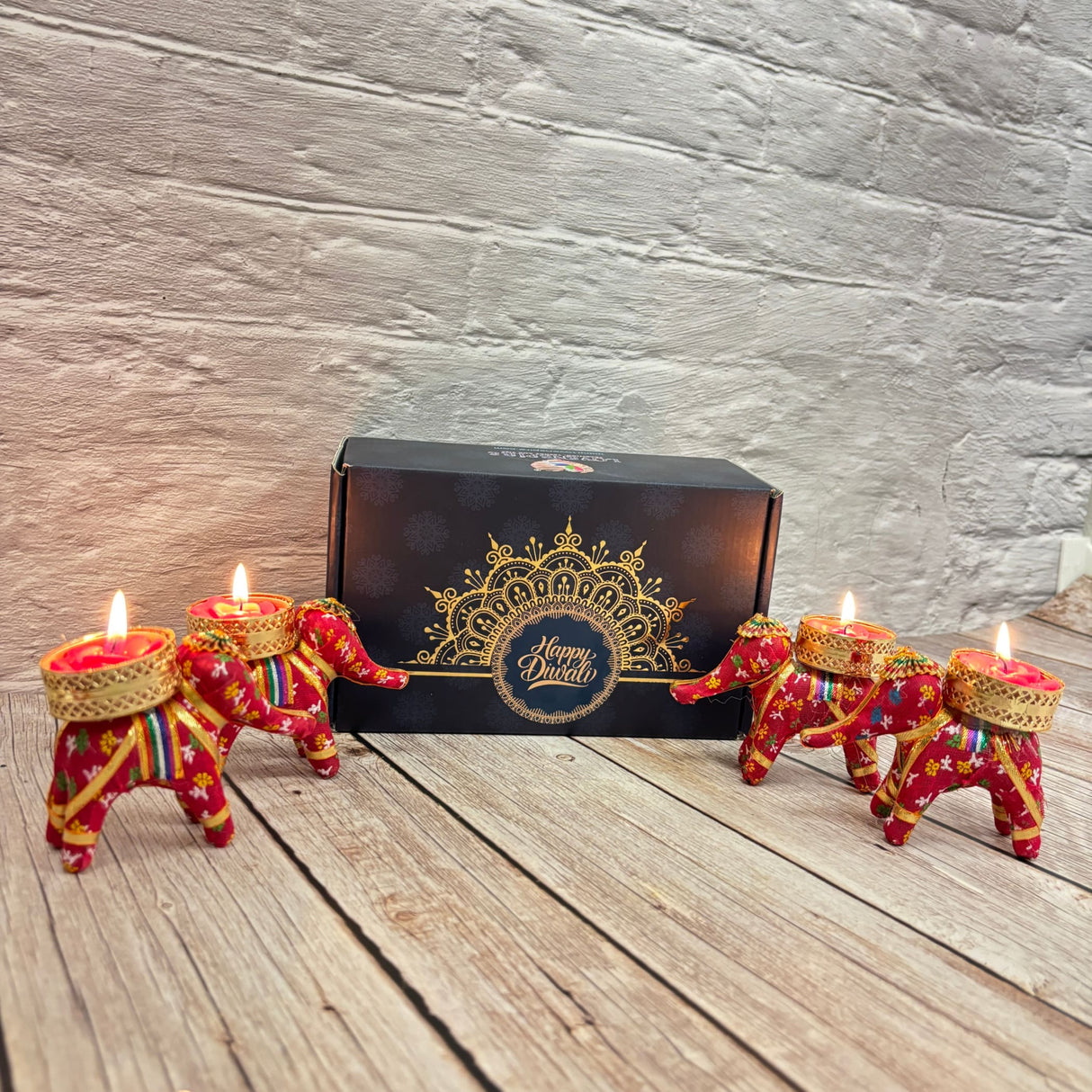 Personalized Diwali Gifts Hamper Set of 4 Elephant Tealight Candle Holder Diwali Custom Gifts Boxes Indian Festival Deepawali Hamper for Employees Home Office Friends Family - Return Gift - LoveNspire