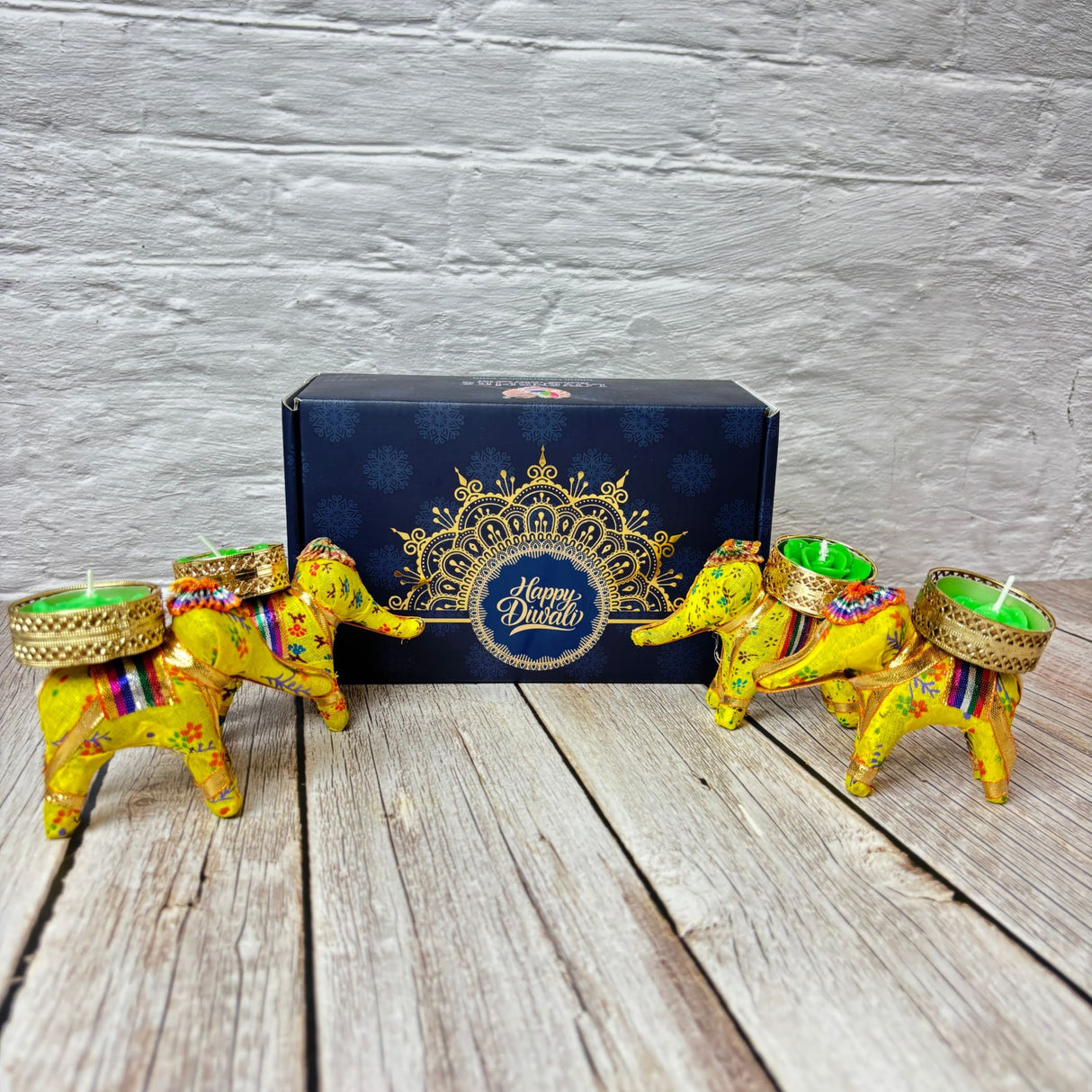 Personalized Diwali Gifts Hamper Set of 4 Elephant Tealight Candle Holder Diwali Custom Gifts Boxes Indian Festival Deepawali Hamper for Employees Home Office Friends Family - Return Gift - LoveNspire