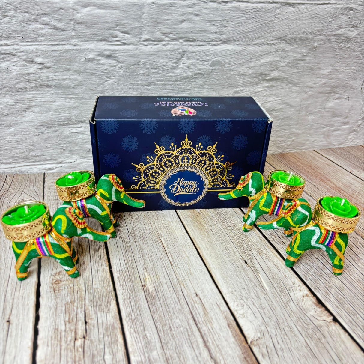 Personalized Diwali Gifts Hamper Set of 4 Elephant Tealight Candle Holder Diwali Custom Gifts Boxes Indian Festival Deepawali Hamper for Employees Home Office Friends Family - Return Gift - LoveNspire