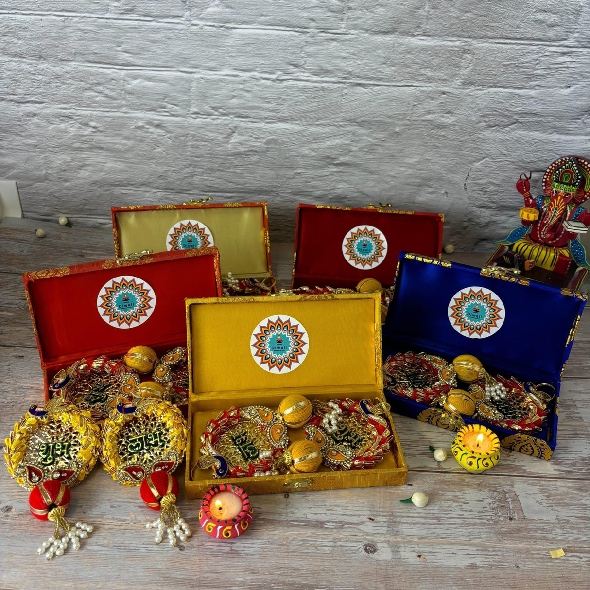 Personalized Diwali Gifts Hamper Shubh Labh Rajasthani Brocade Design Gift Box Indian Festival Diwali Hamper Basket for Employees Home Office Friends Family - Corporate Return Gift Items - LoveNspire