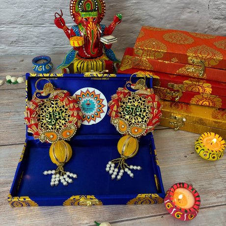 Personalized Diwali Gifts Hamper Shubh Labh Rajasthani Brocade Design Gift Box Indian Festival Diwali Hamper Basket for Employees Home Office Friends Family - Corporate Return Gift Items - LoveNspire