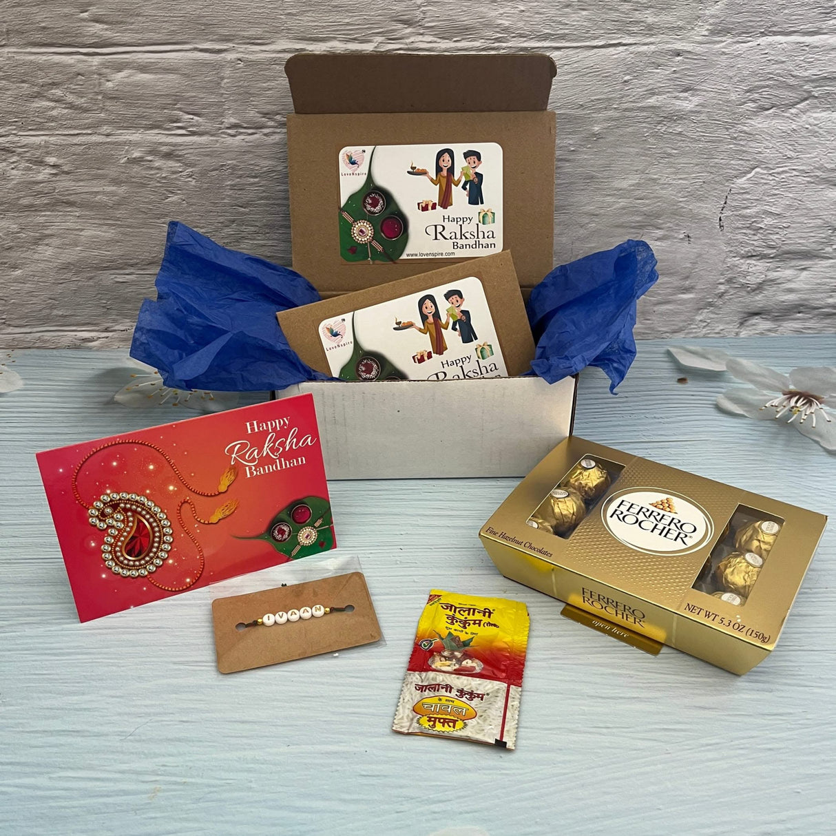 Personalized Name Rakhi for Brother Raksha Bandhan Designer Handmade Rakhi Thread for Bhaiya Custom Name Rakhi - Rakhi Gift Hamper Ferrero-rocher/ghirar-delli/kit-kat - LoveNspire