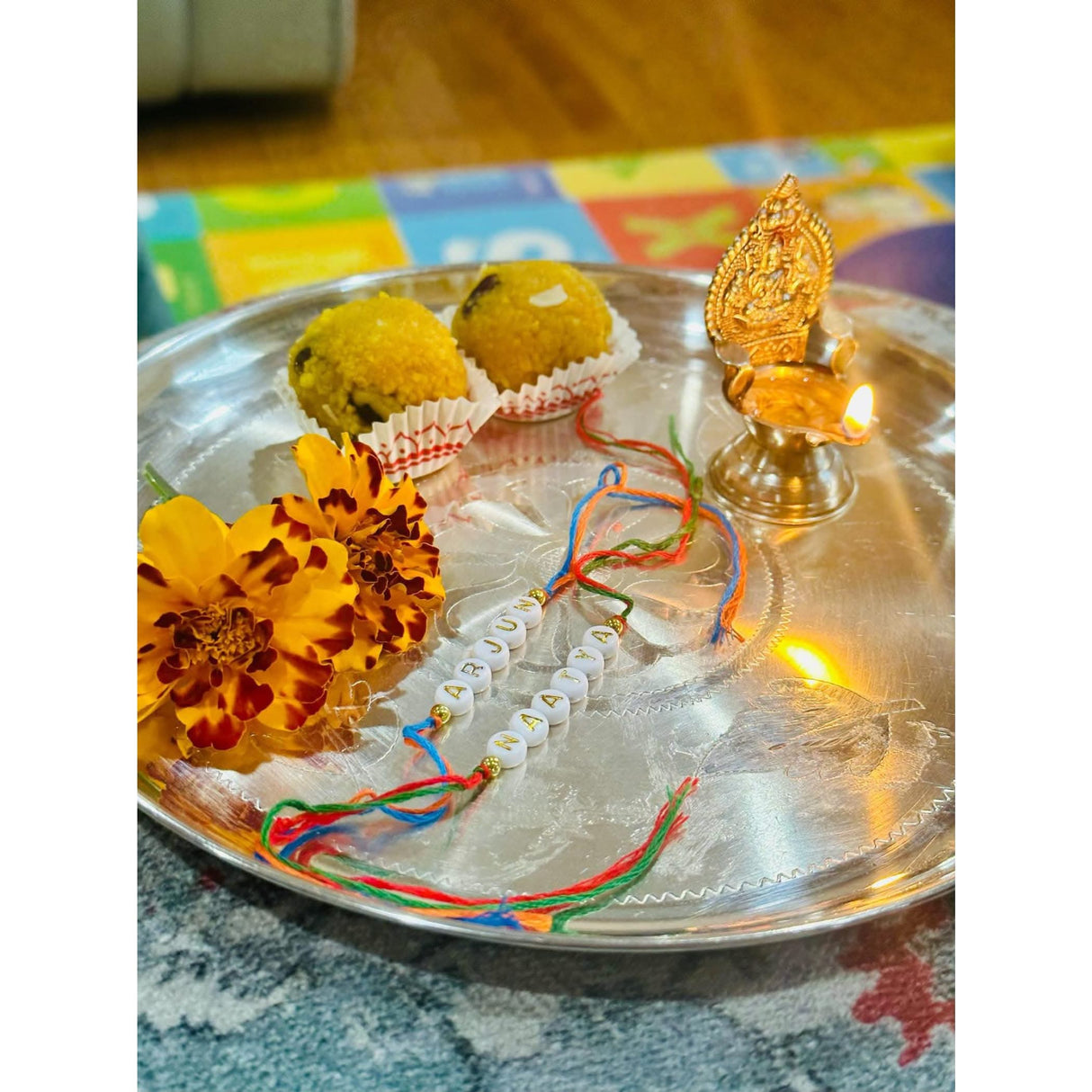 Personalized Handmade Rakhi for Brother – Custom White Letter Name Rakhi Thread with Rakhi Card Hindu Bracelet Rakhi for Bhaiya Custom Name Gift - LoveNspire