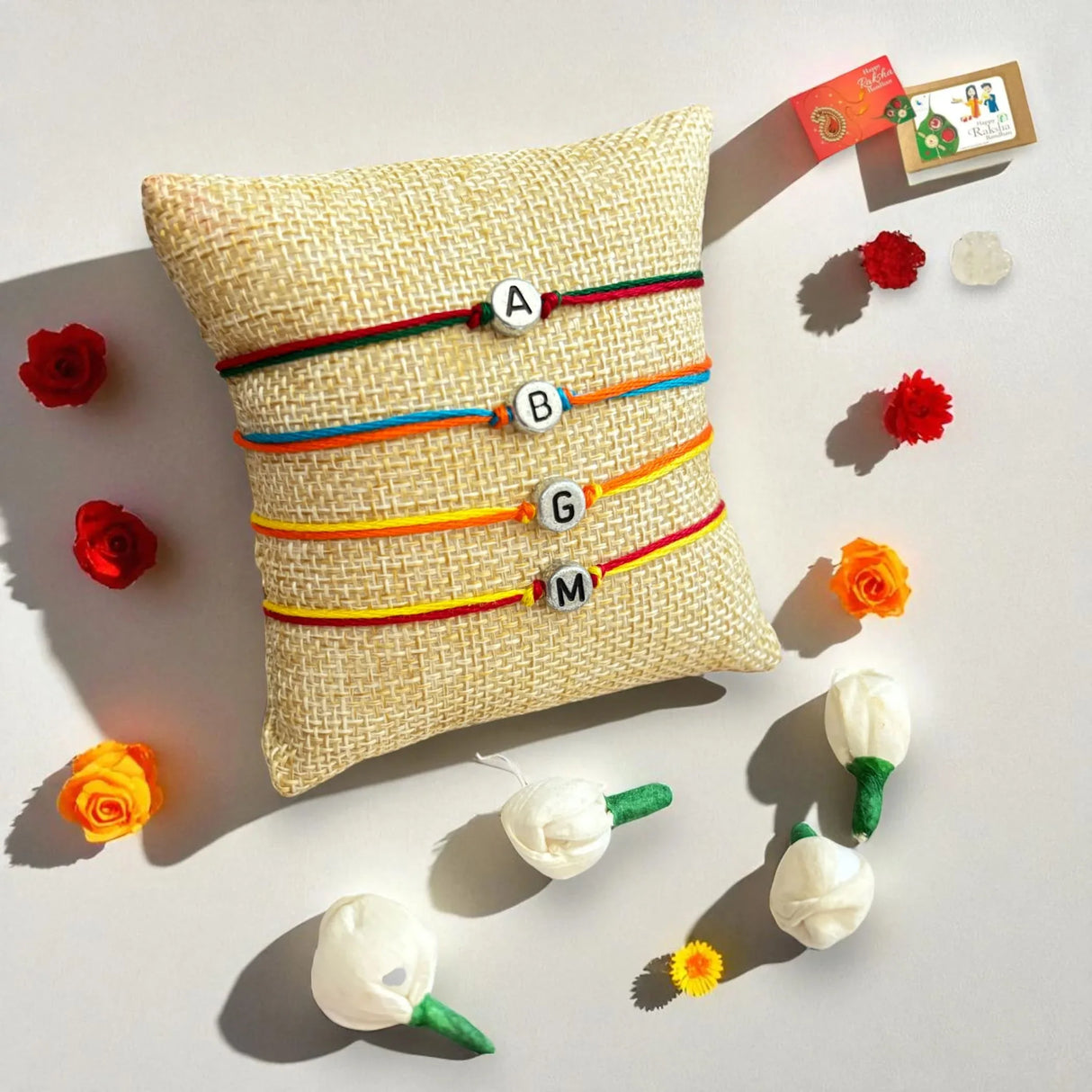 Personalized Rakhi for Brother Custom White Letter Name Designer Handmade Rakhi Thread for Bhaiya Customized Name Rakhi Card Hindu Bracelet Bond of Love - LoveNspire