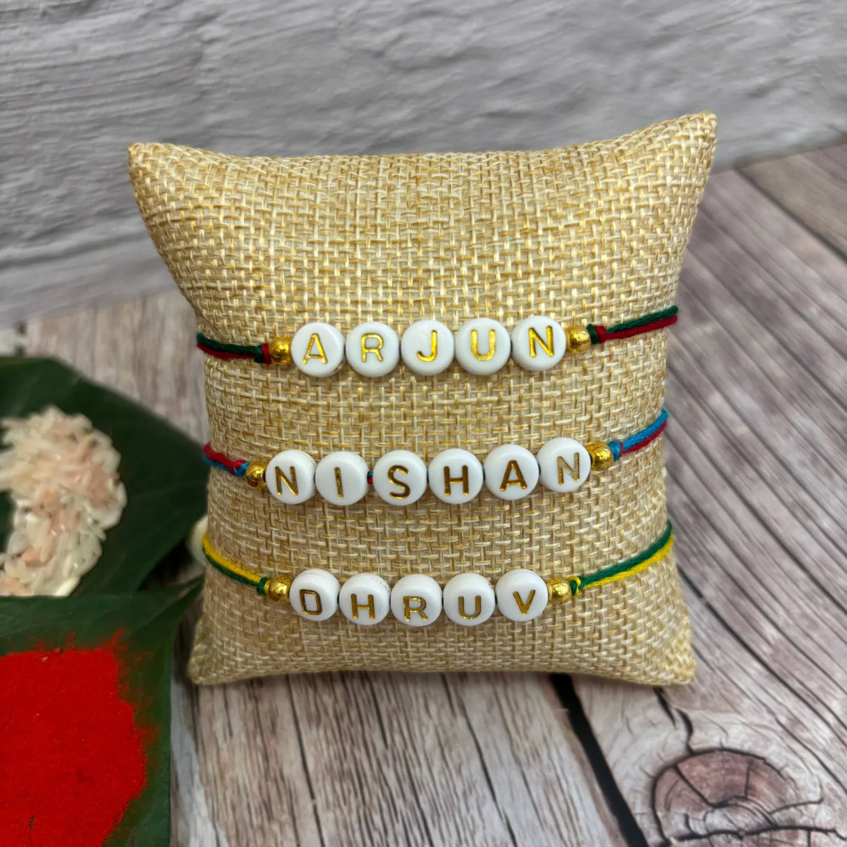 Personalized Handmade Rakhi for Brother – Custom White Letter Name Rakhi Thread with Rakhi Card Hindu Bracelet Rakhi for Bhaiya Custom Name Gift - LoveNspire