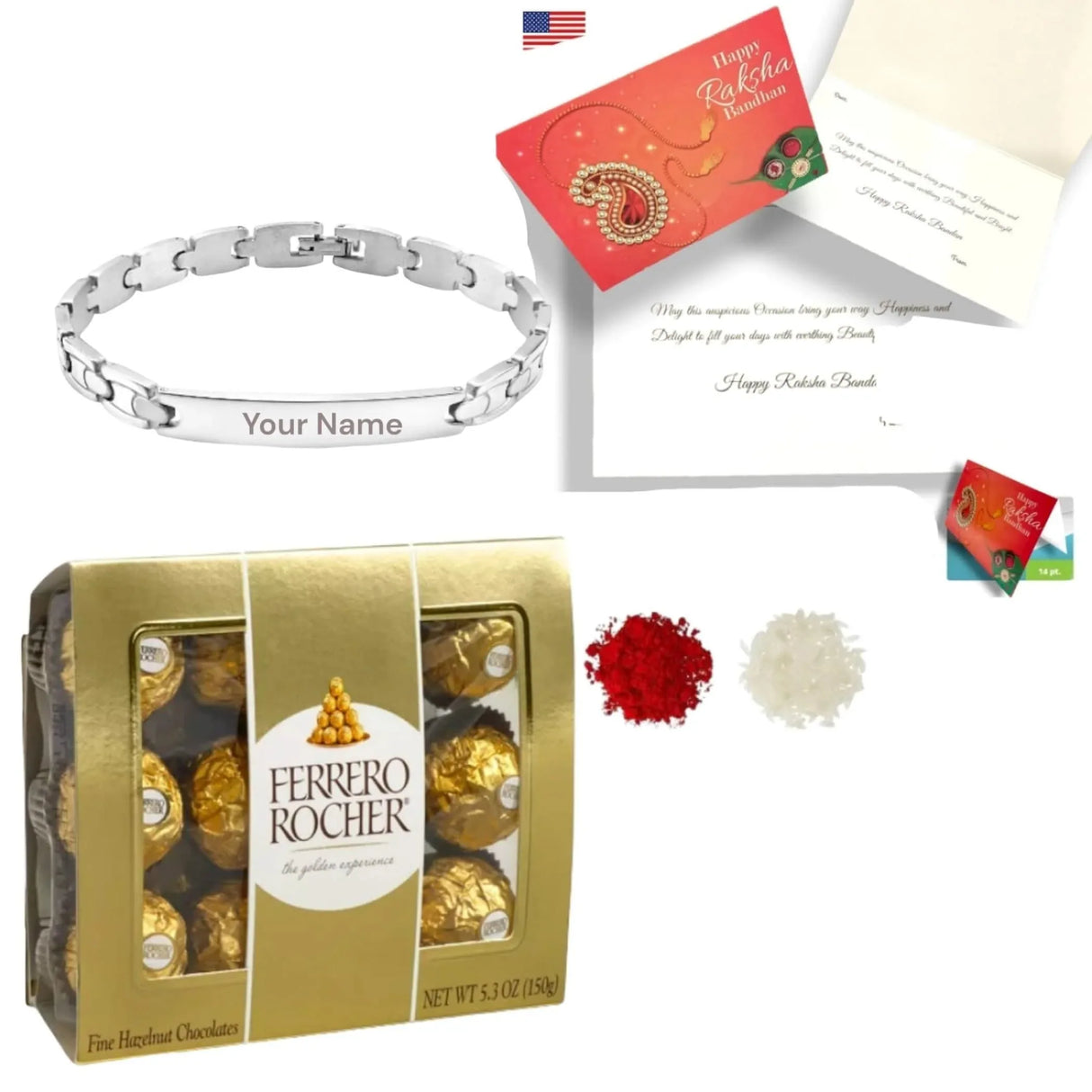 Personalized Stainless Steel Rakhi for Brother Custom Engraved Names Bracelet for Bhai - Raksha Bandhan Customizable Bracelets Rakhi Gift Hamper with Roli Chawal Greeting Card - LoveNspire