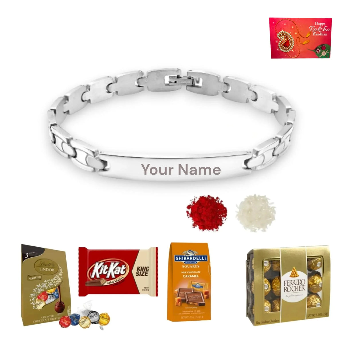 Personalized Stainless Steel Rakhi for Brother Custom Engraved Names Bracelet for Bhai - Raksha Bandhan Customizable Bracelets Rakhi Gift Hamper with Roli Chawal Greeting Card - LoveNspire