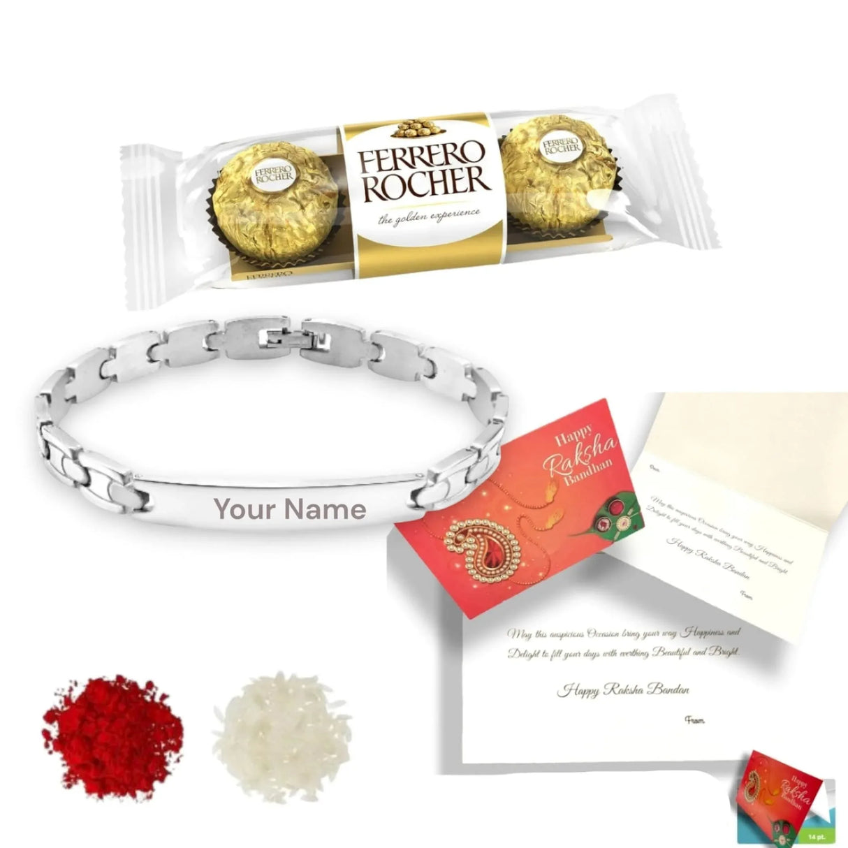 Personalized Stainless Steel Rakhi for Brother Custom Engraved Names Bracelet for Bhai - Raksha Bandhan Customizable Bracelets Rakhi Gift Hamper with Roli Chawal Greeting Card - LoveNspire