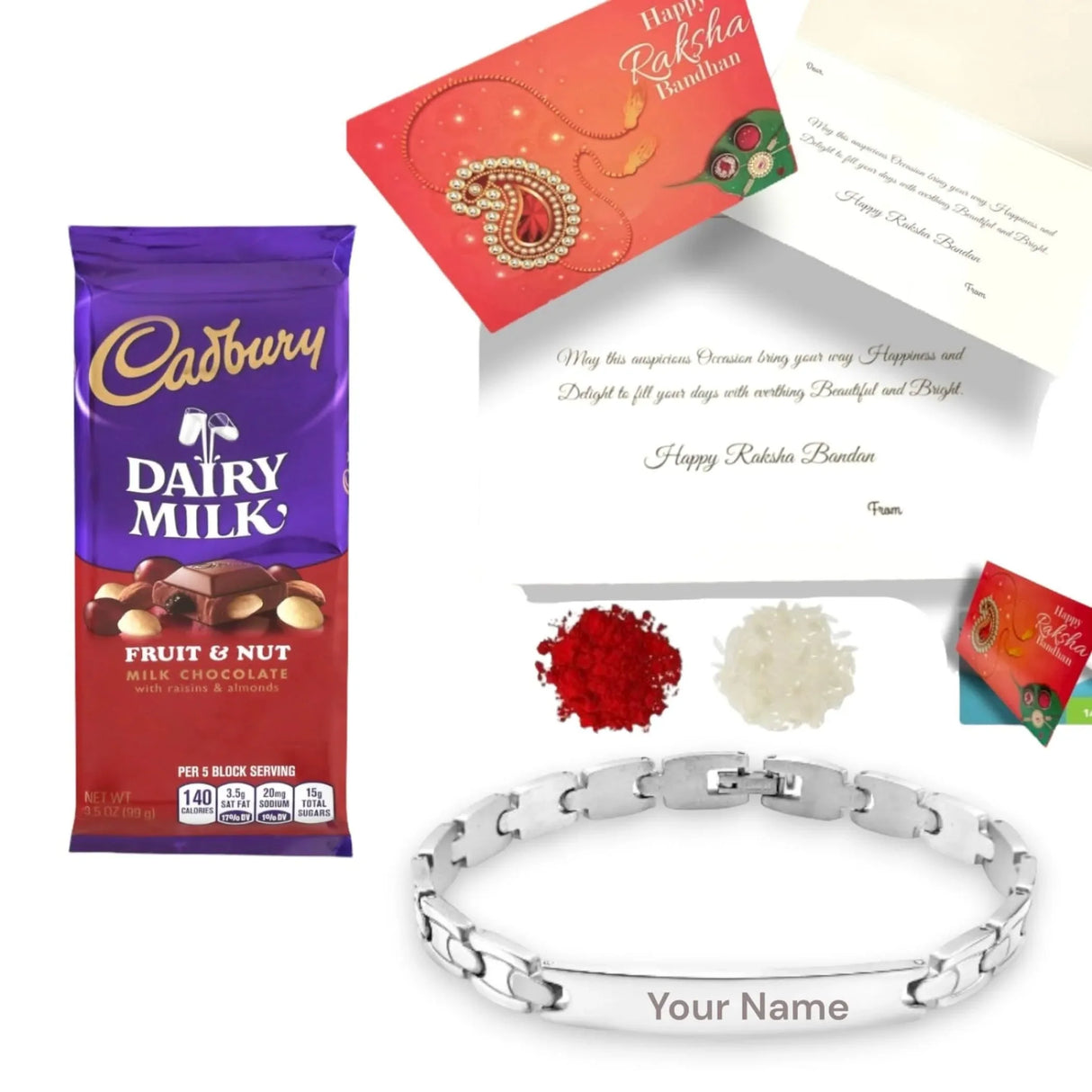 Personalized Stainless Steel Rakhi for Brother Custom Engraved Names Bracelet for Bhai - Raksha Bandhan Customizable Bracelets Rakhi Gift Hamper with Roli Chawal Greeting Card - LoveNspire