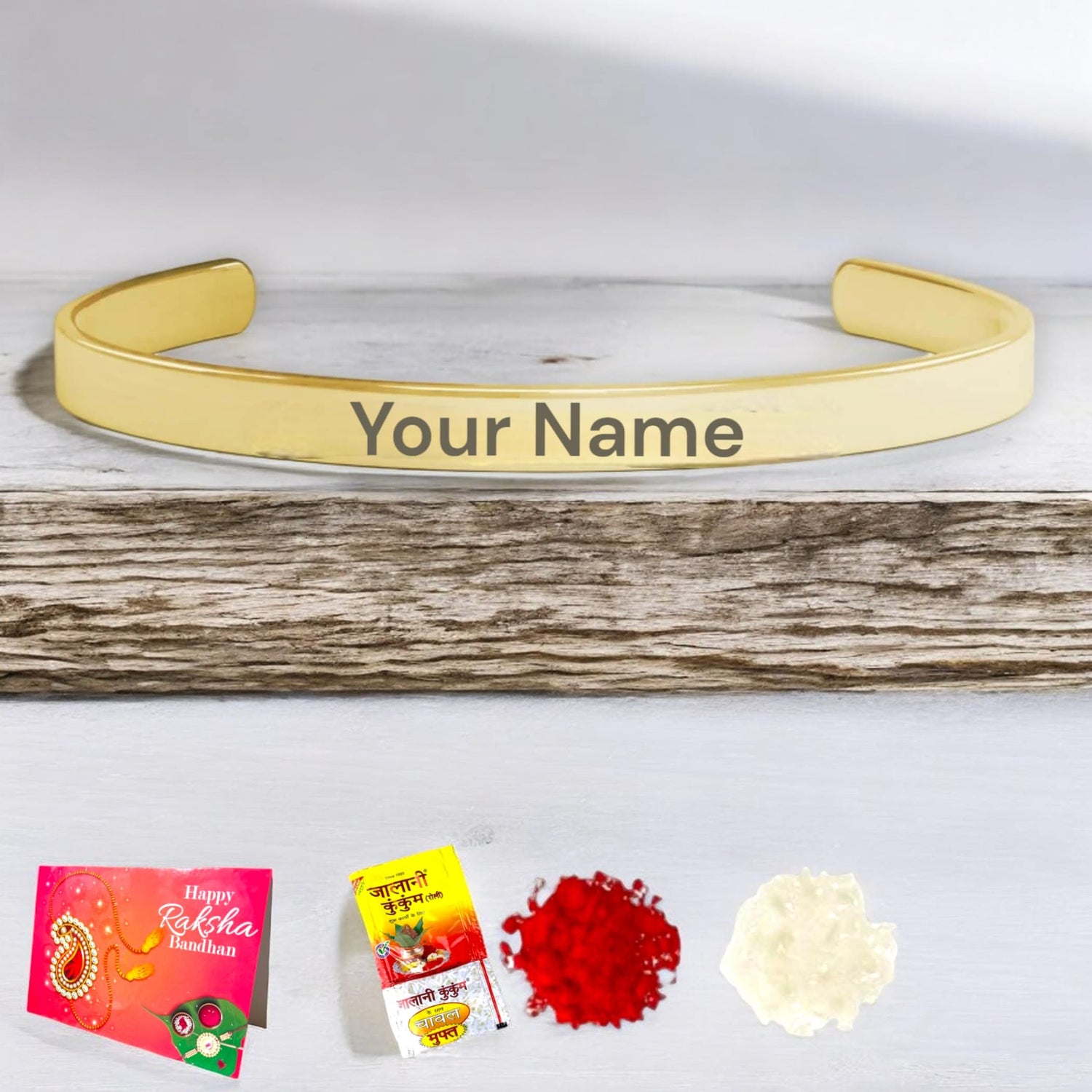 Personalized Stainless Steel Rakhi for Brother Custom Engraved Names Cuff Bracelet for Bhai - Raksha Bandhan Customizable Bracelets Rakhi Gift Hamper with Roli Chawal Greeting Card - LoveNspire