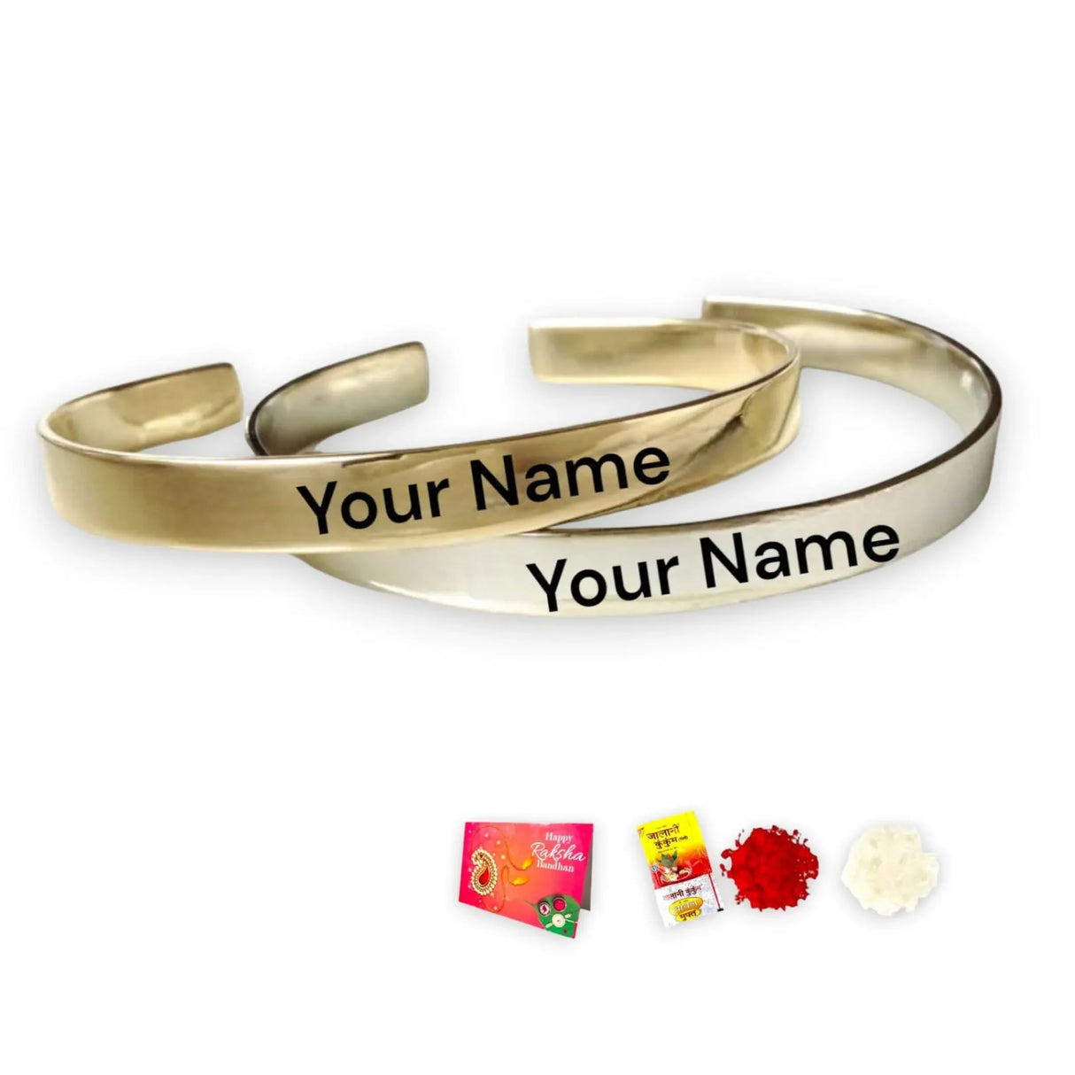 Personalized Stainless Steel Rakhi for Brother Custom Engraved Names Cuff Bracelet for Bhai - Raksha Bandhan Customizable Bracelets Rakhi Gift Hamper with Roli Chawal Greeting Card - LoveNspire