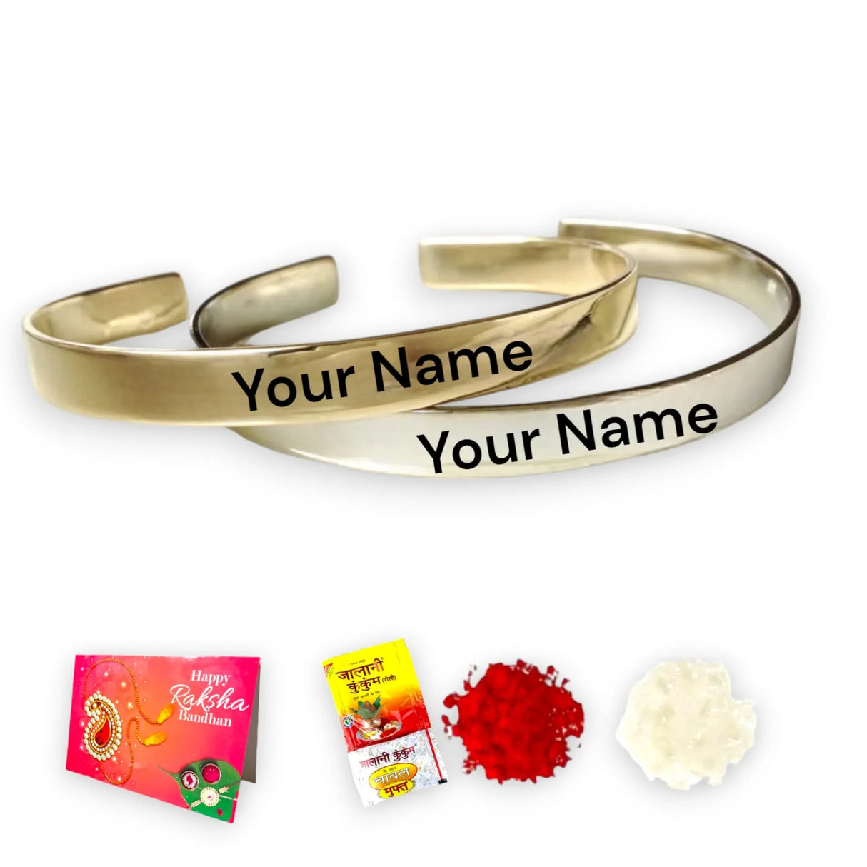 Personalized Stainless Steel Rakhi for Brother Custom Engraved Names Cuff Bracelet for Bhai - Raksha Bandhan Customizable Bracelets Rakhi Gift Hamper with Roli Chawal Greeting Card - LoveNspire