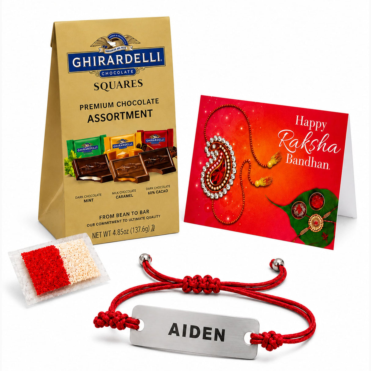 Red braided cord personalized stainless steel name rakhi bracelet engraved with aiden for raksha bandhan gift