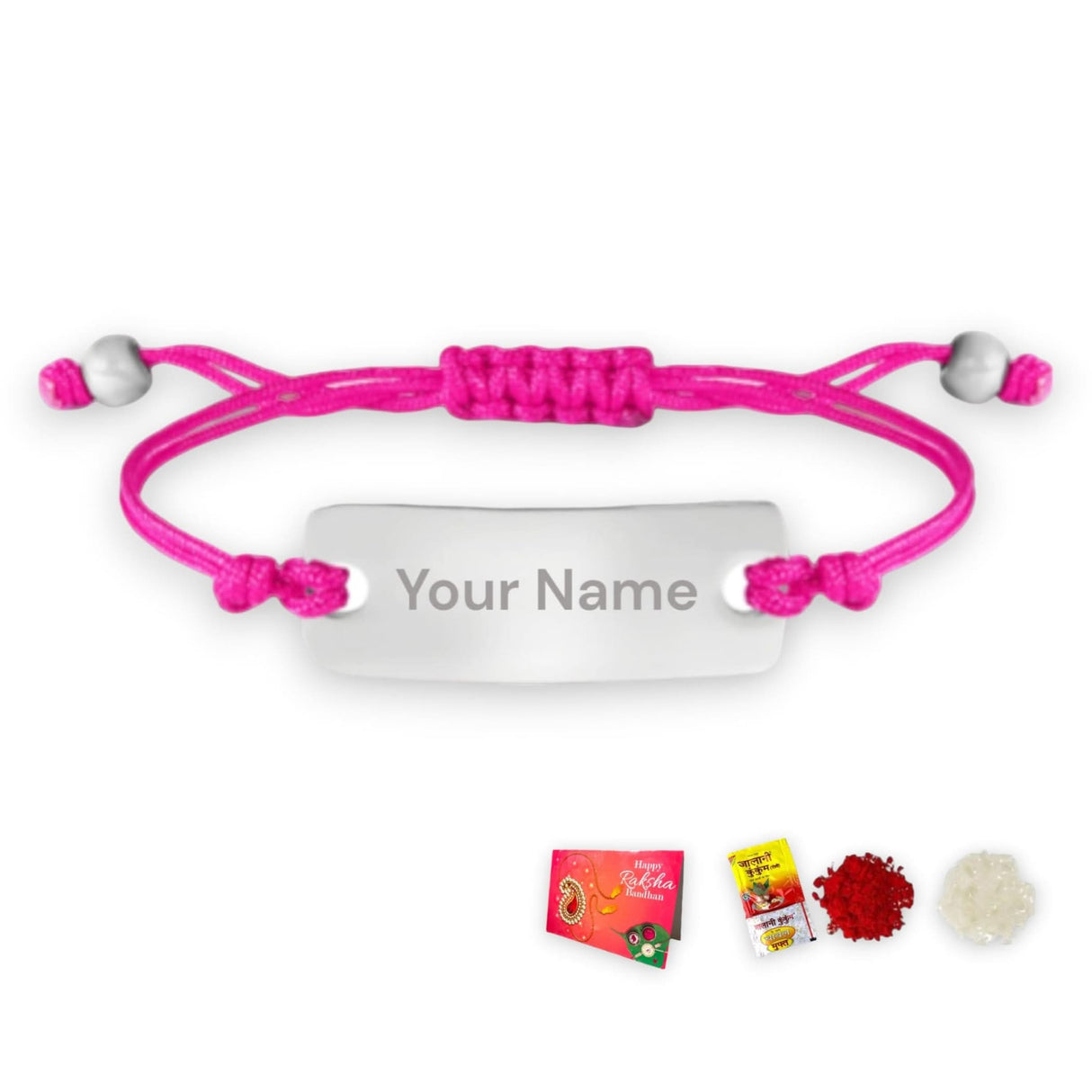 Personalized Stainless Steel Rakhi for Brother Custom Engraved Name Bracelet for Bhai Raksha Bandhan Customizable Thread Rakhi Gift Hamper with Roli Chawal Greeting Card - LoveNspire
