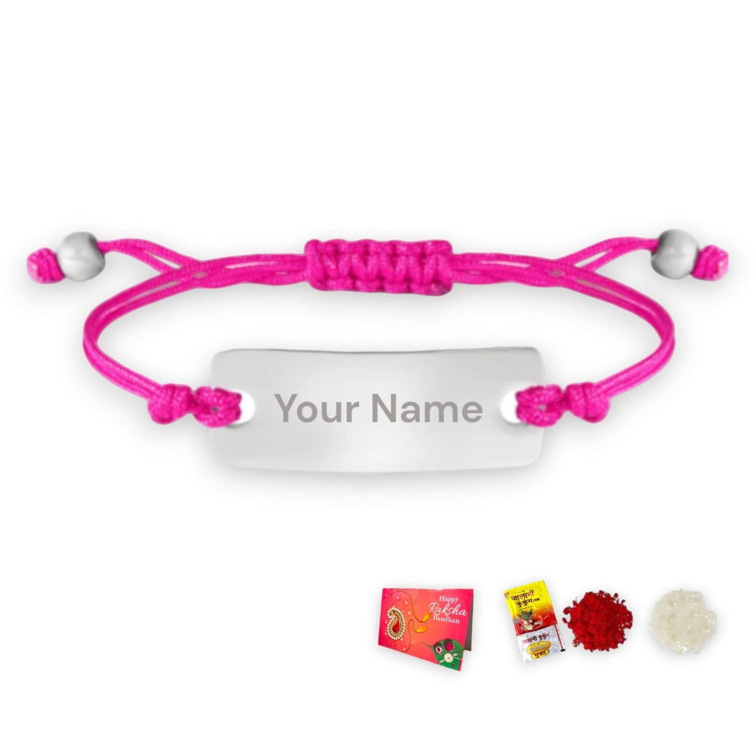 Personalized Stainless Steel Rakhi for Brother Custom Engraved Name Bracelet for Bhai Raksha Bandhan Customizable Thread Rakhi Gift Hamper with Roli Chawal Greeting Card - LoveNspire