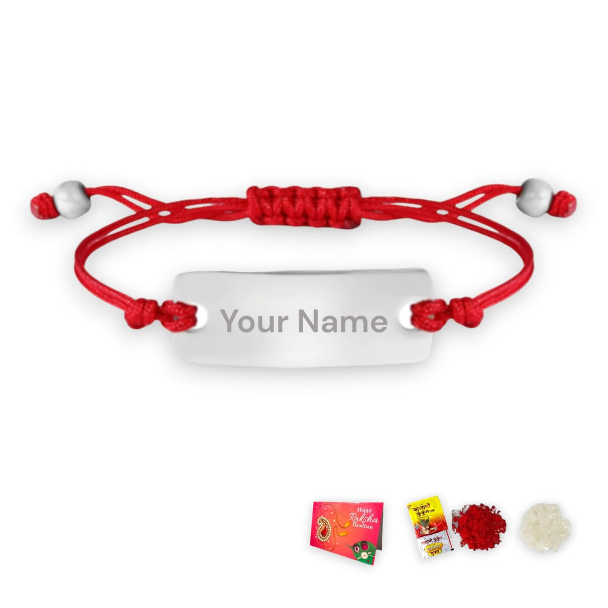 Personalized Stainless Steel Rakhi for Brother Custom Engraved Name Bracelet for Bhai Raksha Bandhan Customizable Thread Rakhi Gift Hamper with Roli Chawal Greeting Card - LoveNspire