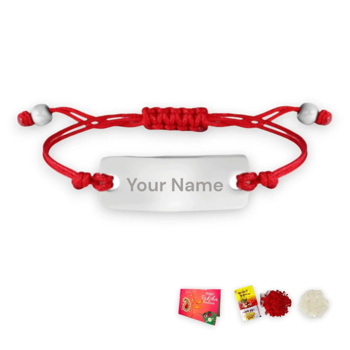 Personalized Stainless Steel Rakhi for Brother Custom Engraved Name Bracelet for Bhai Raksha Bandhan Customizable Thread Rakhi Gift Hamper with Roli Chawal Greeting Card - LoveNspire