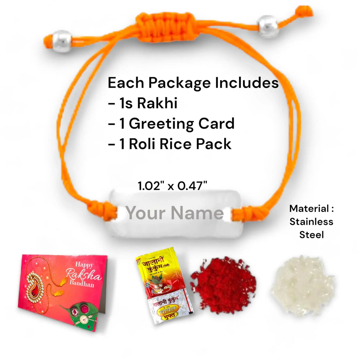 Personalized Stainless Steel Rakhi for Brother Custom Engraved Name Bracelet for Bhai Raksha Bandhan Customizable Thread Rakhi Gift Hamper with Roli Chawal Greeting Card - LoveNspire